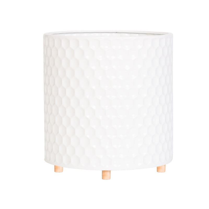 Honeycomb Metal Planter Pot With Peg Base - White - 13"H x 12.25"W