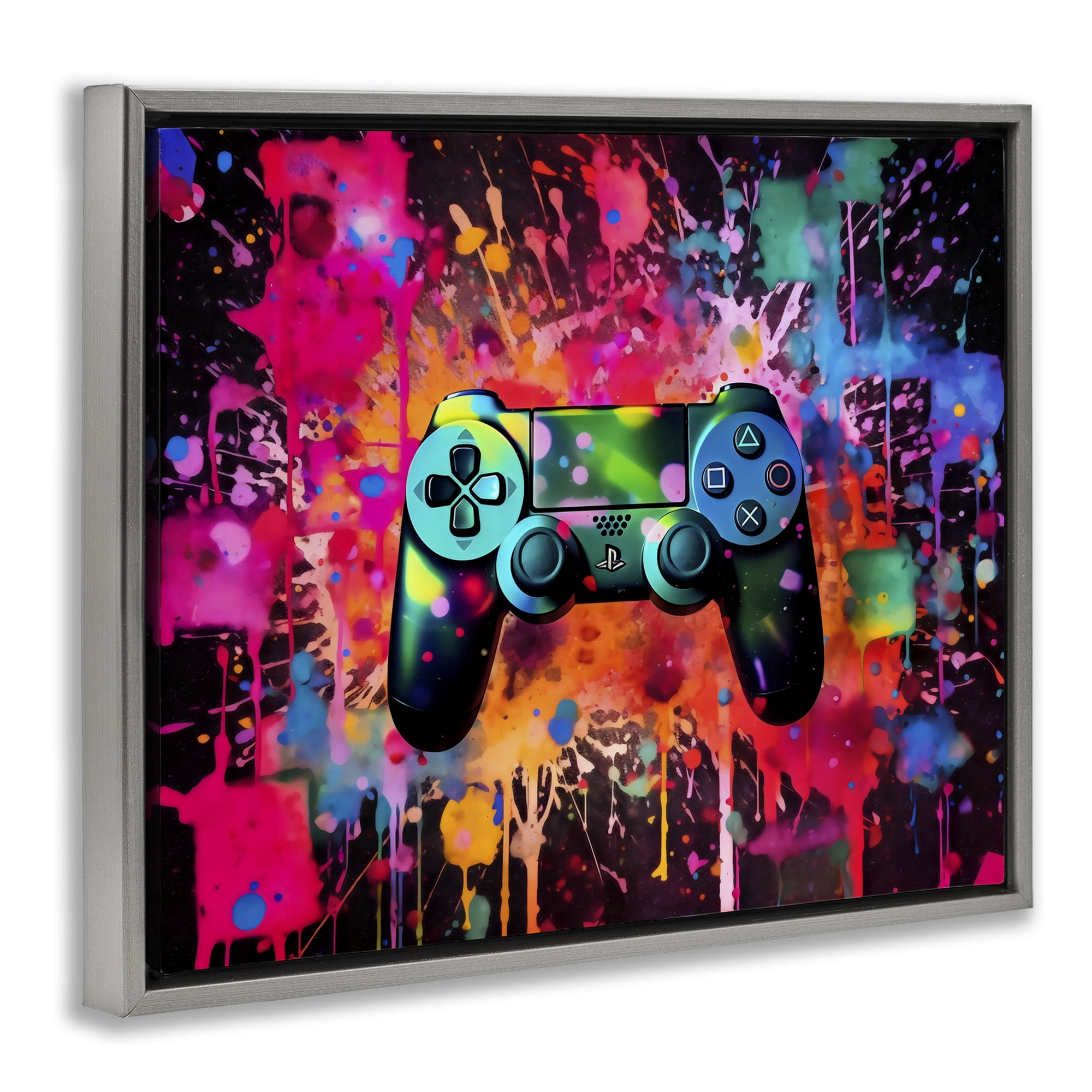 Stupell Industries Vibrant Gamepad Burst Gray Framed Floater Canvas Wall Art, design by Creative Studio
