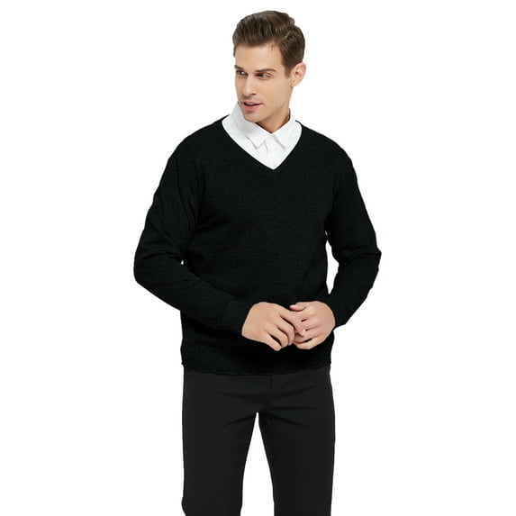Toptie Men's Sweaters Casual Knitted Winter Pullover Tops-Black-L