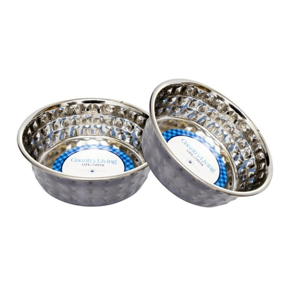 Country Living Set of 2 Hammered Stainless Steel Dog Bowls – Black Pearl/32oz