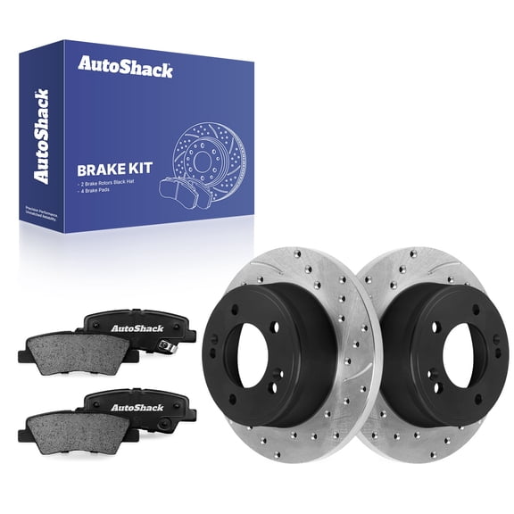 AutoShack Rear Solid Drilled & Slotted E-Coated Brake Rotors Ceramic Pads 6-PC Brake Kit Replacement for 2011-2016 Hyundai Elantra 2014-2016 Kia Soul ShadowGuard 10.31" (261.9 mm)