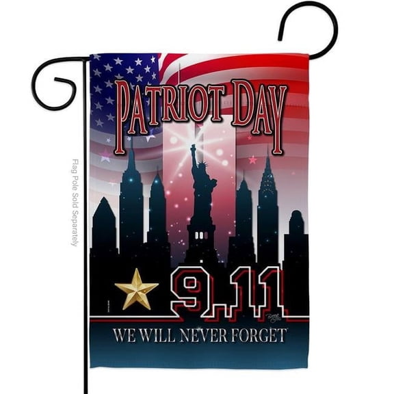 Breeze Decor  We Will Never Forget Garden Flag Patriotic Patriot Day 13 x 18.5 in. Double-Sided Decorative Vertical Flags for House Decoration Banner Yard Gift