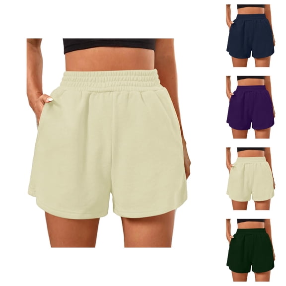 Shorts for Women 2026 Summer Elastic Waist Wide Straight Leg Relaxed Fit Athletic Casual Shorts with Pockets