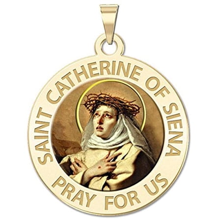 Saint Catherine of Siena Religious Medal - Color - 3/4 inch Size of a Nickel -Solid 14K Yellow Gold