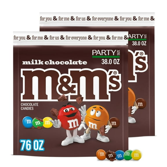 M&M'S Milk Chocolate Candy, Chocolate Candy AIS1 Bulk, Party Size 38 oz Bag, Pack of 2