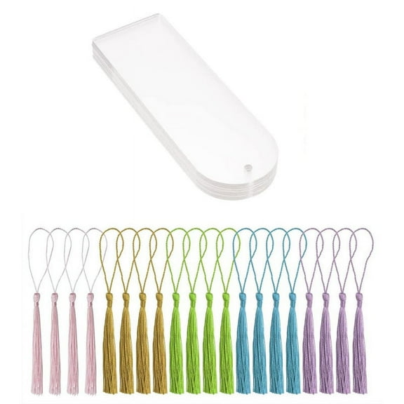 Blank Clear Acrylic Bookmarks 20Pcs Rectangle Craft Transparent Book Markers with Small Bookmark Tassels