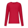 thumbnail image 3 of Zedker Women'S Solid Color Casual Crewneck Long Sleeve Cable Knitted Sweaters, Comfy Breathable Ribber Cuffs Pullover Fall Tops,Red,S, 3 of 7