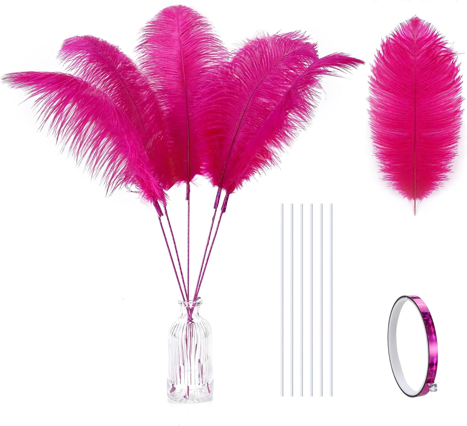 EP Pink White and Light Pink Ostrich Feathers - 20pcs Making Kit 22 Inch Ostrich Feathers Bulk for Vase, Floral Arrangement, Tables Wedding Party Centerpieces and Christmas Home Decorations