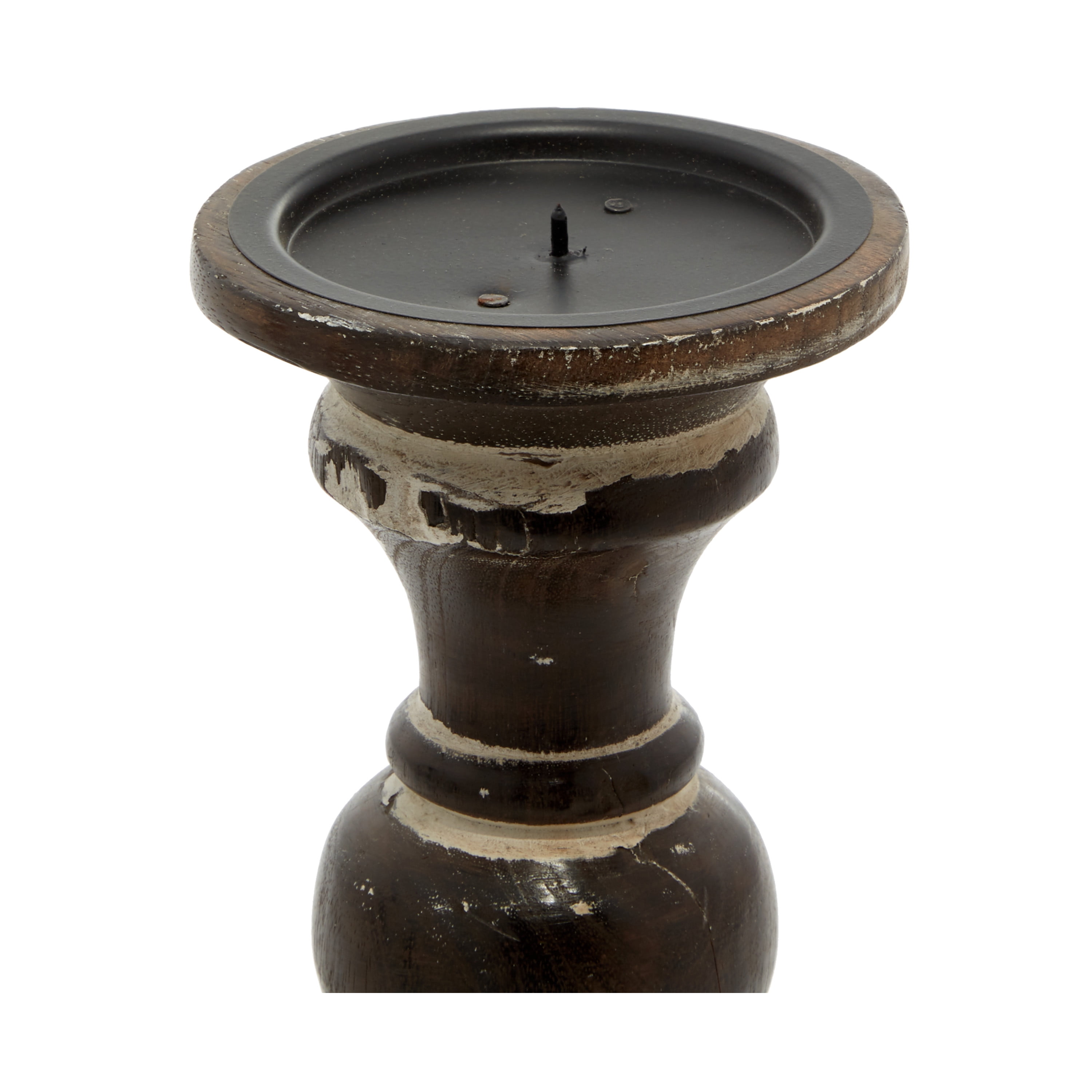 DecMode 3 Candle Dark Brown Wood Candle Holder, Set of 3
