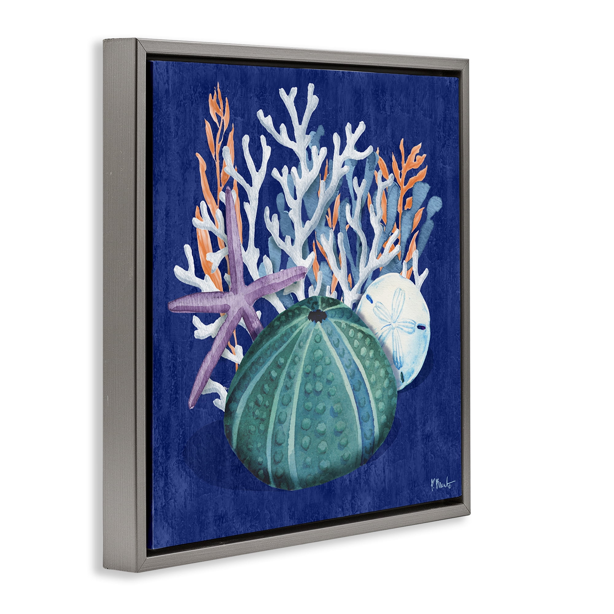 Stupell Industries Monterey Urchin & Coral Coastal Painting Gray Floater Framed Canvas Art Print Wall Art, 25 x 25