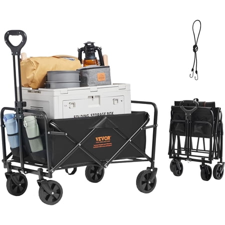 Collapsible Folding Wagon Cart, 220lbs Heavy Duty Wagons Carts Foldable with Wheels, Outdoor Portable Garden Cart Utility Wagon for Groceries Camping Sports with Large Capacity & Drink Holder