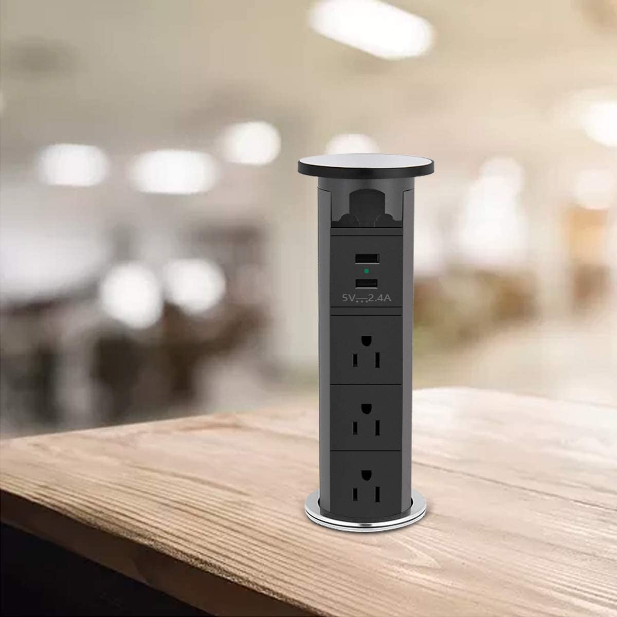 L-Link Automatic Pop up Power Outlet with 10W Wireless Charger,Pop up  Electrical Outlets for Countertops,4.7'' Diameter Round Pop Up Counter  Outlet