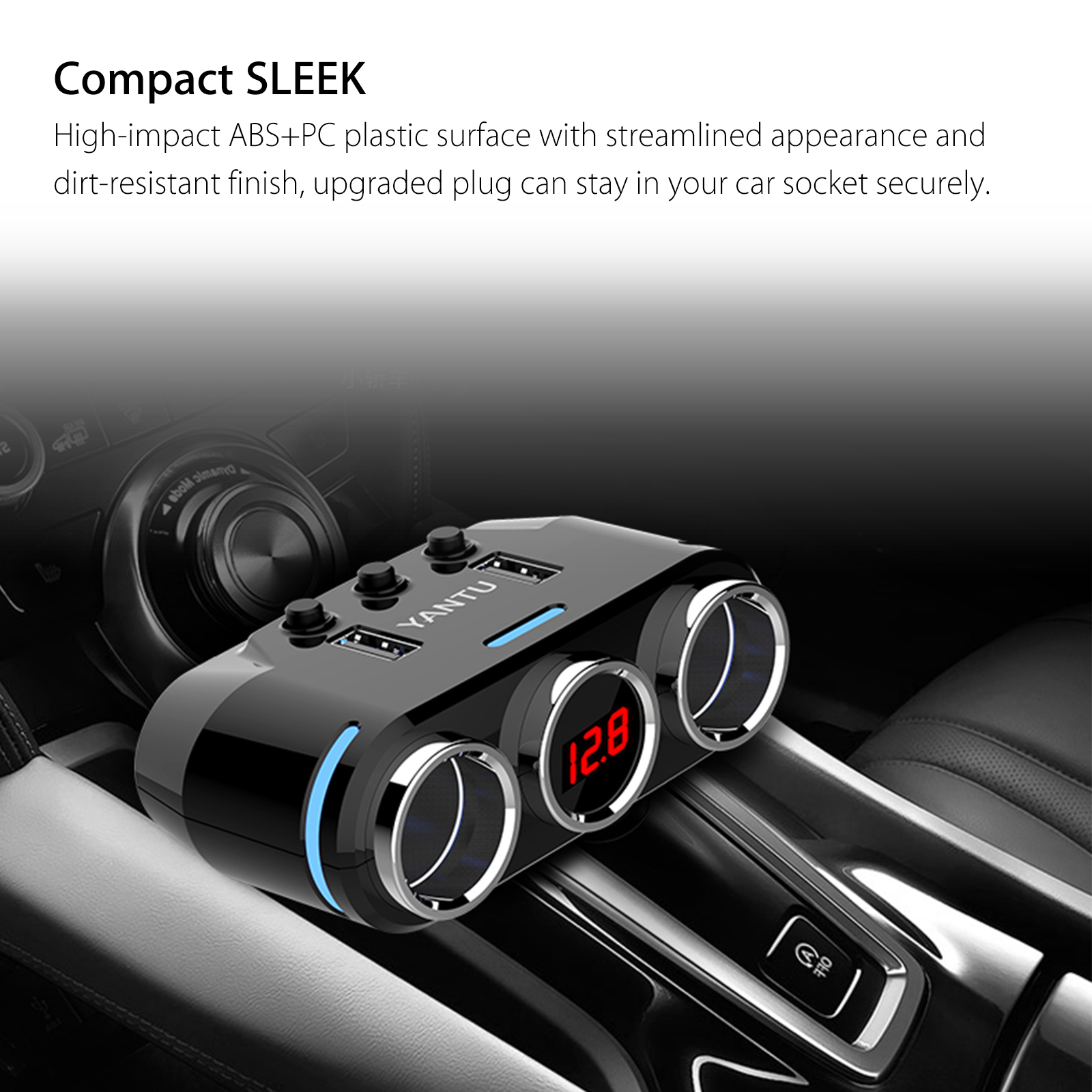 TSV 3-Way Cigarette Lighter Splitter with 2 USB Charger, 12/24V photo 6