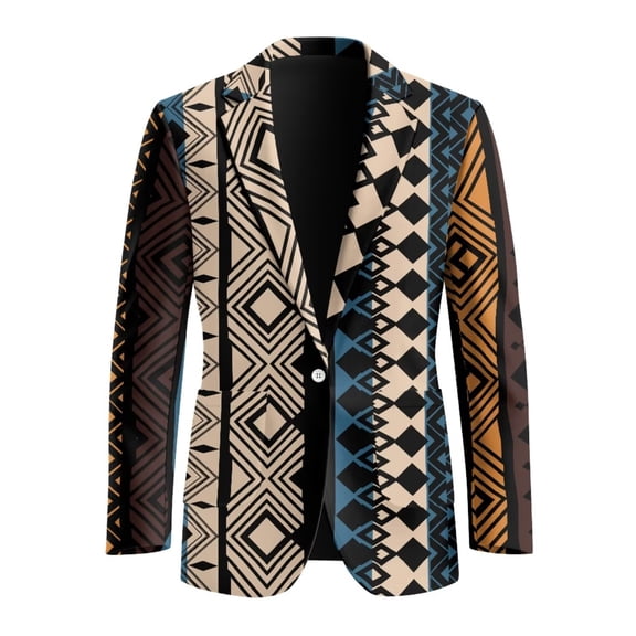 Psesaysky Tribal Style Men's Lightweight Sport Coat Casual African Aztec Print Blazer One Button Wedding Business Suit Jacket Regular Fit