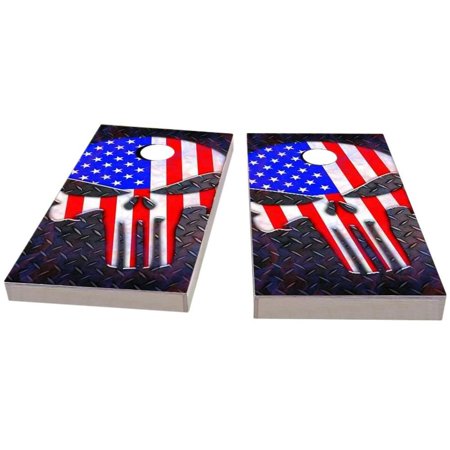 Skip s Garage Punisher Skull USA Solid Wood Cornhole Board Set