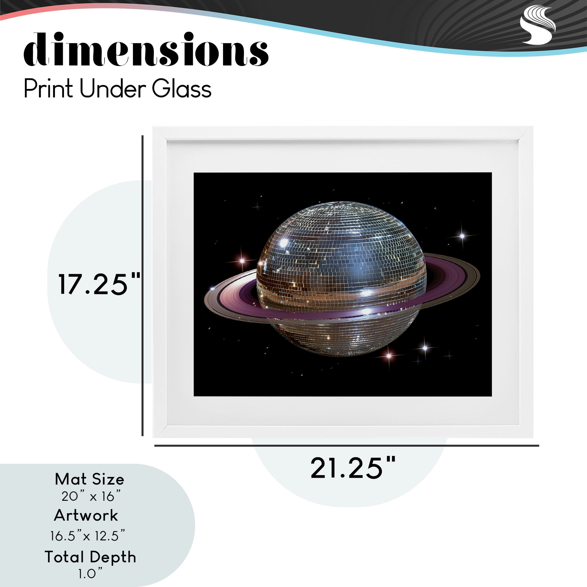 Purple Disco Ball Planet White Framed Print Under Glass, design by Decent Exposures