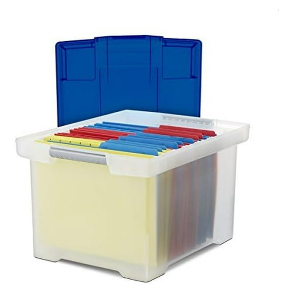 Gexandy Plastic File Tote Storage Box, Letter/Legal, Snap-On Lid, Clear/Blue