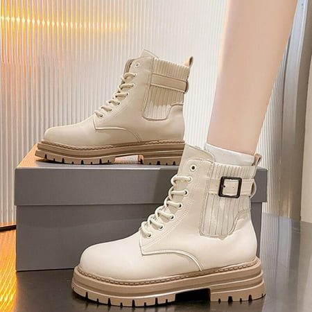 

ZMHEGW Boots For Women Ankle Autumn And Winter British Style Lace Up Comtable Round Toe Thick Heel Square Heel Boots Shoes