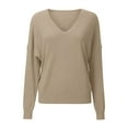 thumbnail image 4 of Sweater for Women Solid Long Sleeve V Neck Fuzzy Knitted Casual Trendy Outfits Beige, 4 of 4