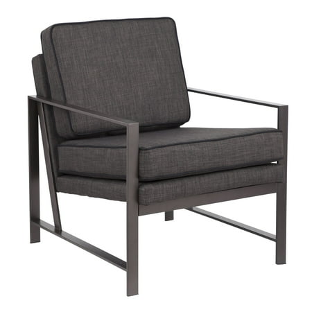 Antique Metal Finish Arm Chairs - Franklin Contemporary Arm Chair in Antique Metal with Grey Fabric and Charcoal Piping by LumiSource