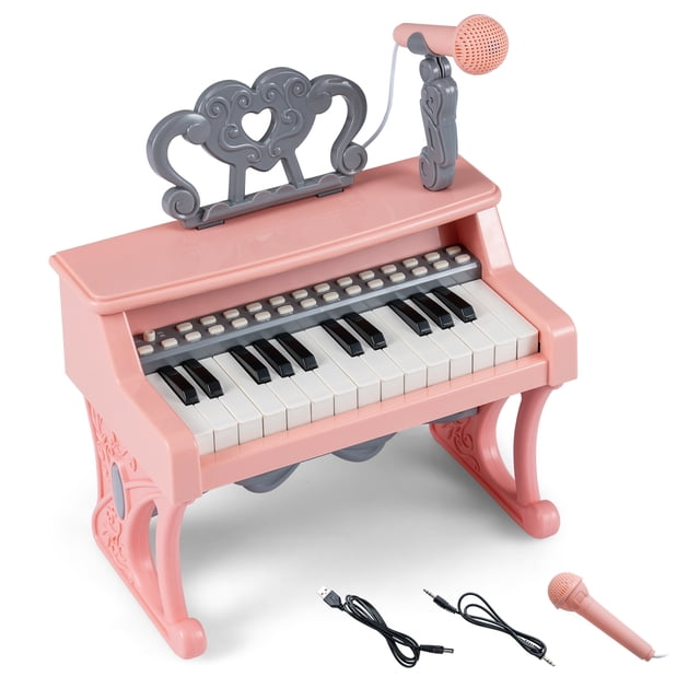 Costway 13 in Height Mini Keyboard Piano for Kids 25 Keys Electric Piano w/Music Stand & Microphone
