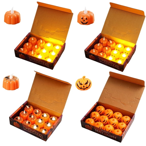 Ouuluon 12 Pack Halloween Tealight Candles, Cute LED Pumpkin Tea Lights Candles, Orange Fall Decor for Halloween Party Home Indoor Tabletop