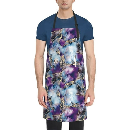 

Xecao Purple Marble Texture Print Kitchen Cooking Aprons Waterproof Adjustable Bib Aprons with 2 Pockets for Women Men Chef