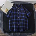 thumbnail image 2 of Plaid Shirts for Men Short Sleeve, Casual Tops Button Down Shirt, Blue, 2 of 7