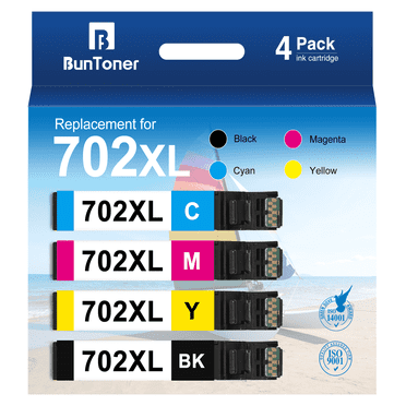 702 702XL Ink Cartridges for Epson Ink 702 for Workforce WF-3720 Printer (Black Cyan Magenta Yellow)