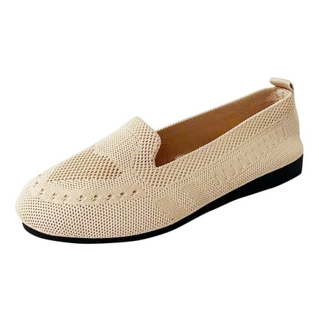QYZEU Womens Casual Sneakers Summer Shoes Women Women s Fashion Round Head Breathable Single Shoes Soft Sole Comfortable Casual Walking Lightweight Shoes Beige 42