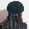 thumbnail image 2 of Boina de lana mezclada con lazo, estilo padre-hijo, sombrero de pintor de lana de moda para mujer para otoño e invierno, 2 of 5