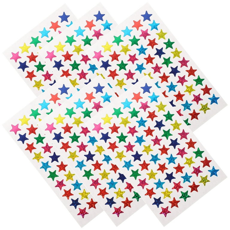 6 Sheets Holographic Star Stickers DIY Crafts Glitter Star Reward Stickers Party Favors Supplies, Size: 1.3X1.3CM