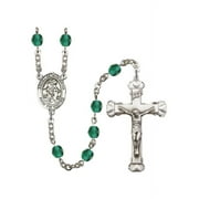 Angel de la Guardia Silver-Plated Rosary 6mm December Blue Fire Polished Beads Crucifix Size 1 5/8 x 1 medal charm