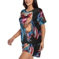 thumbnail image 2 of "Wukai Blue Dinosaur Women's Pajama Set - Short-Sleeve Top and Shorts with Elastic Waistband and Pockets for Loungewear, Yoga, and Casual Wear-3X-Large, 2 of 8