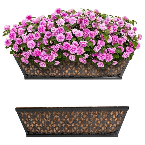 Balcony Planters Railing Hanging 24 Inch 2 Pack Window Boxes with Adjustable Bracket and Coco Liner for Porch, Fence, Patio Hanging Planters for Garden Outdoor