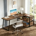 thumbnail image 4 of Fnova 53.15" L-shaped Computer Desk with 3 Drawers, Wood Tabletop, Metal Frame Office Desk, Brown, 4 of 26