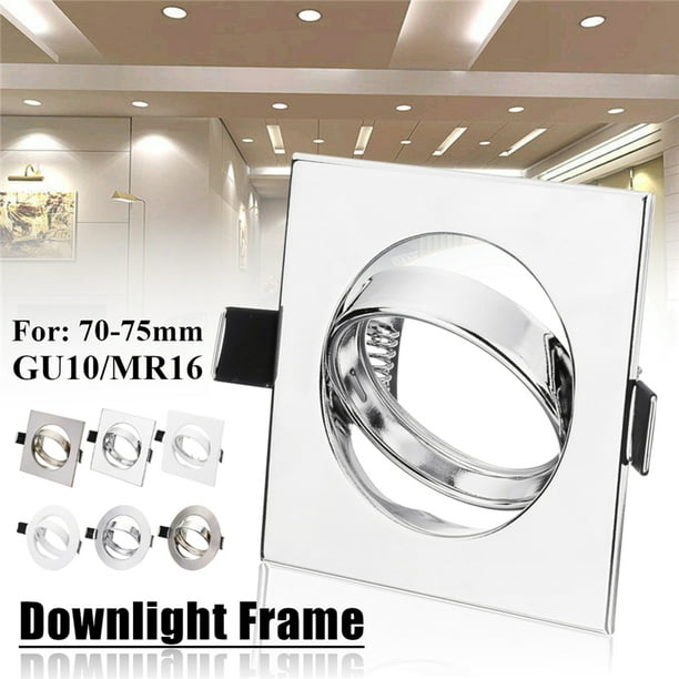 Forme Carrée/ronde GU10/MR16 Base Prise en Aluminium Encastré LED Downlight Plafond Montage Cadre Kit pour Ampoule 70-75mm (Blanc/argent Gris/argent)