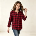 thumbnail image 3 of OGLCCG Girls Plaid Button Down Shirts Crewneck Long Sleeve Gingham Tops Kids School Uniform Dress Shirts(Red,8-10 Years), 3 of 5