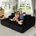 thumbnail image 2 of Muumblus 83" Oversized Double Chaise Lounge Chair Indoor, Modern Boneless Plush Corduroy Upholstered Modural Sectional Sleeper Cloud Couch for Living Room Apartment, Black, 2 of 10