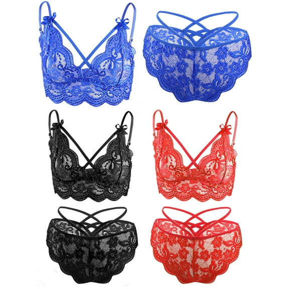 Spencer Sexy Lingerie Set for Women, 2Pcs Floral Lace Strappy Bralette and Panty Set for Valentine's Day (S/M, Red)