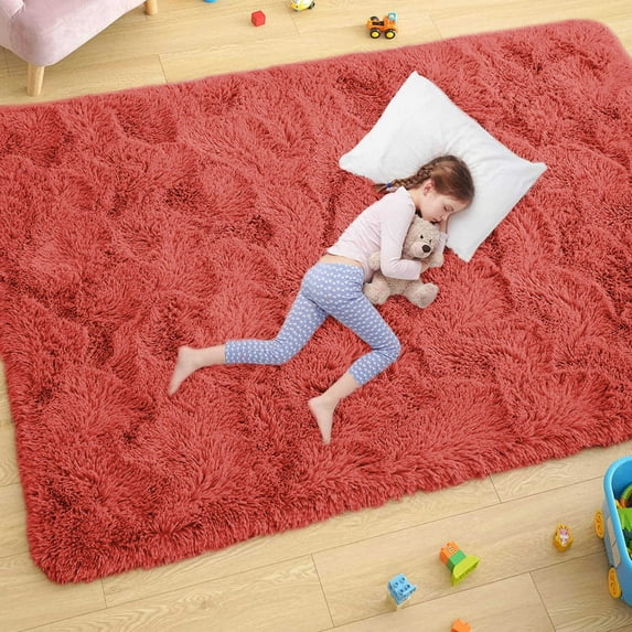 Softlife Stylish Soft Shaggy Velvet Carpet for Living Room/Bedroom, Fluffy Children Rugs,4' x 5.9',Cokered
