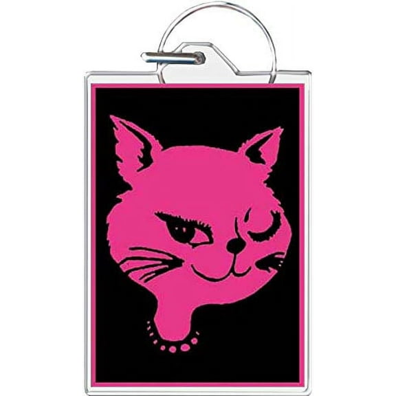 Winking Pink Pussy Cat Keychain