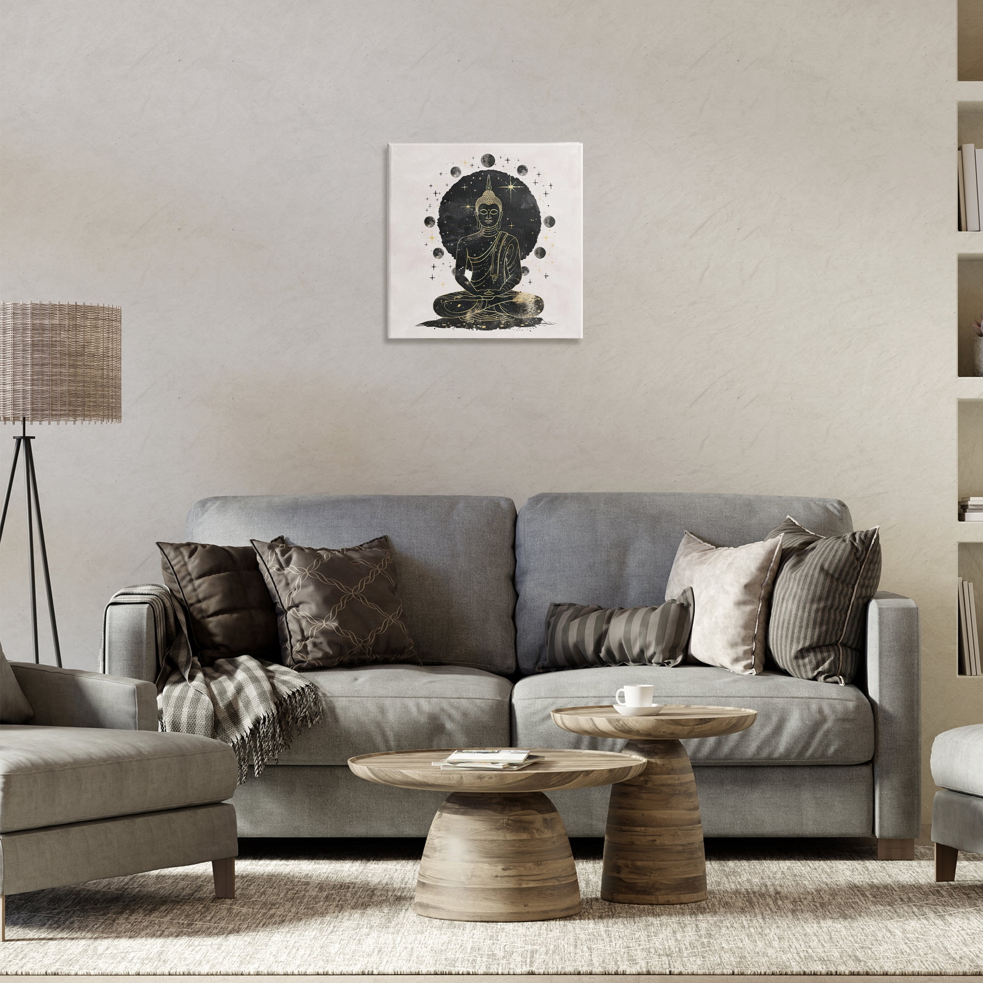 Stupell Industries Gilded Sitting Buddha Religious & Spiritual Painting Wrapped Canvas Art Print Wall Art, 17 x 17