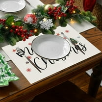 Konghyp Christmas Meal Mat, Linen Placemats, Waterproof Insulation Mats, Non-Slip Table Decor, Kitchen and Dining Room Accessories, Durable Double-Sided Decoration