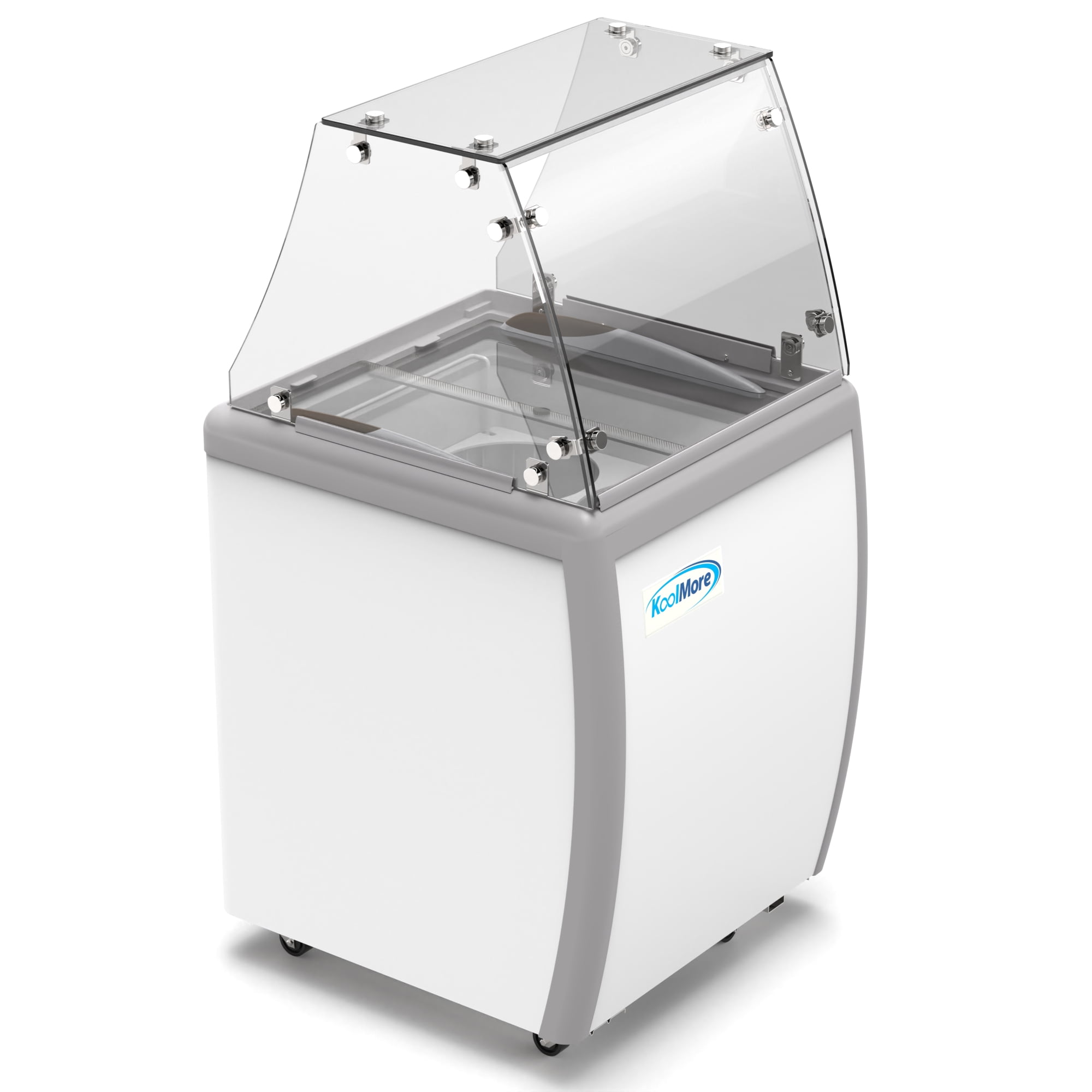 26 in. 4 Tub Ice Cream Dipping Cabinet Display Freezer with Sliding Glass Door and Sneeze Guard, 6 cu. ft. KM-ICD-26SD-FG.