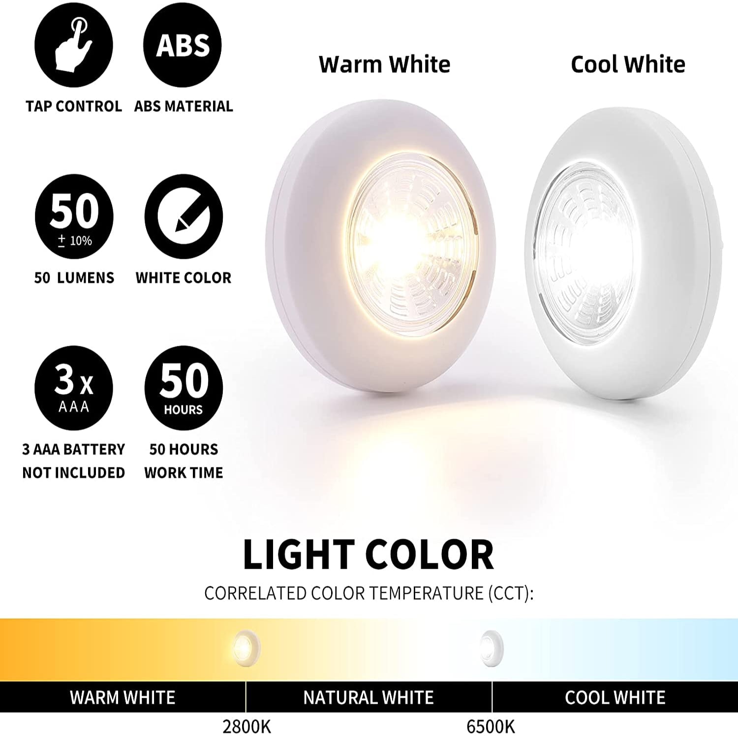 Dream Master Battery Operated Lights Tap Lights LED Push Lights Stick on Lights Portable Under Cabinet Lighting Wireless Kitchen Closet Counter Night Lights 5 Pack  (Warm White )
