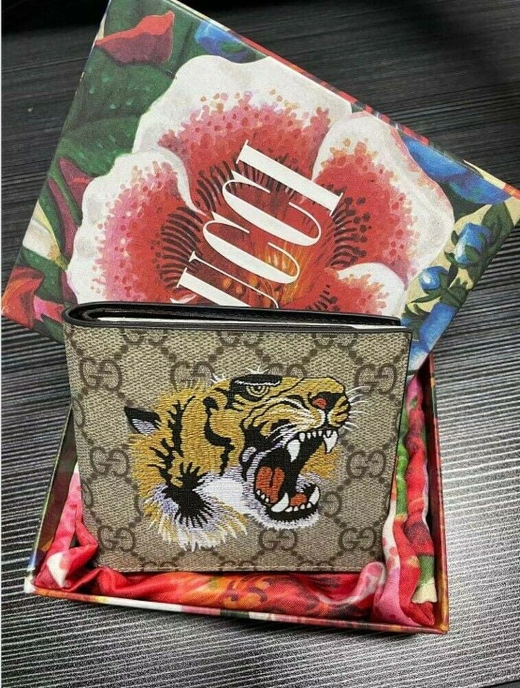 NEW Gucci Men Tiger Leather Bi-fold Men 