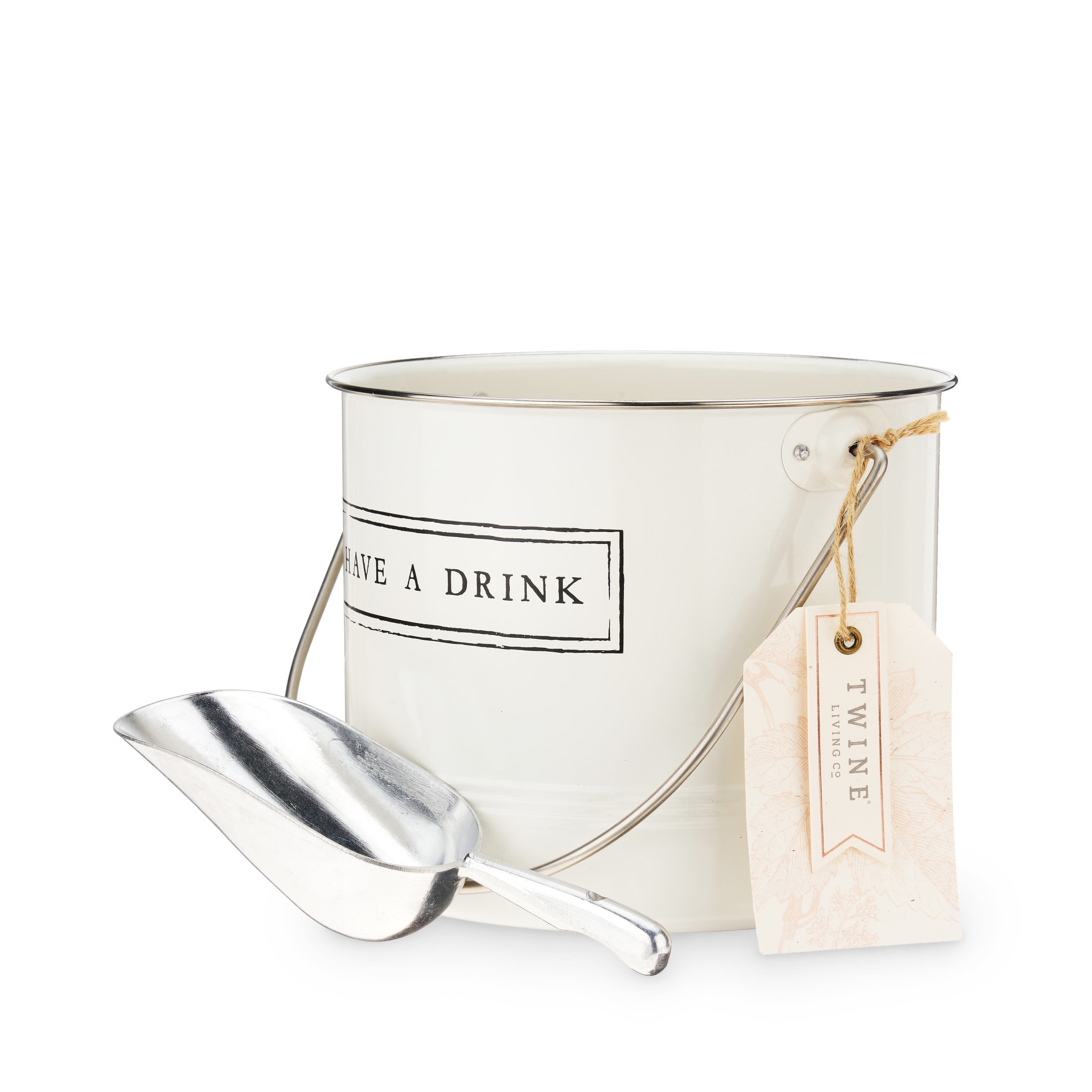 Twine "Have A Drink" Metal Ice Bucket and Scooper, Outdoor Party, 1 Gallon
