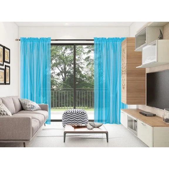 Gorgeous Home Linen 2pc MR2 Turquoise Rod Pocket Window Curtain Semi-Sheer Light Filtering 54" wide X 95" Set of 2