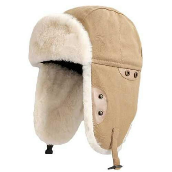 OWUUcdse Trapper Hats for Man, Faux Fur Lined Thermal Windproof Winter Hats for Cold Weather Beige Size One Size